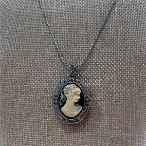 VINTAGE Vanity Fair Clock Cameo Pendant with Chain